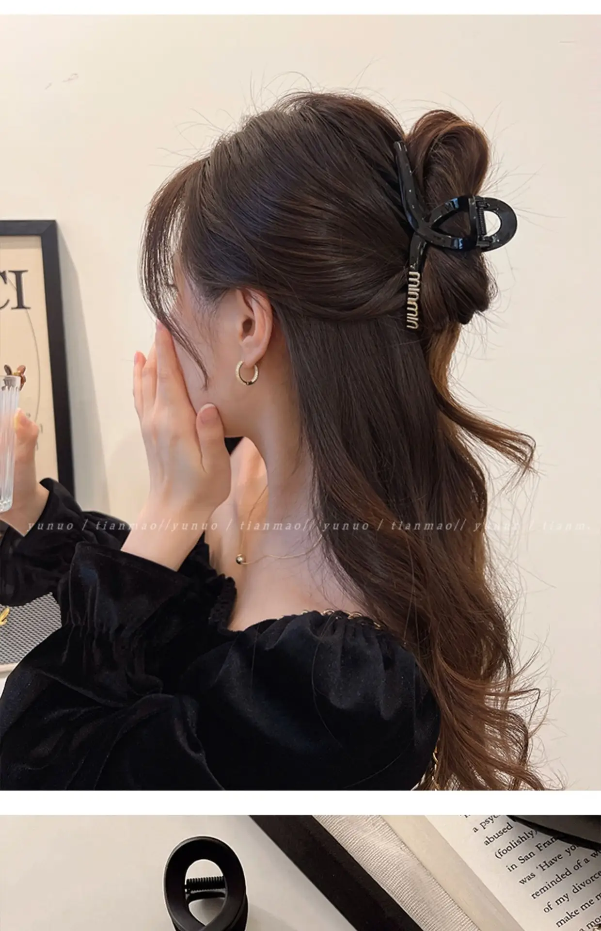 South Korea Letter Black Hairpin Women's Large Size — feature 6