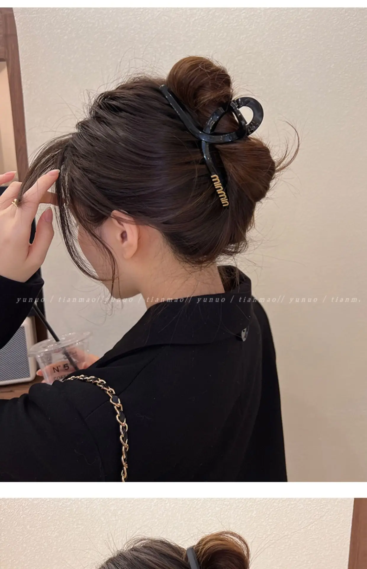 South Korea Letter Black Hairpin Women's Large Size — feature 8