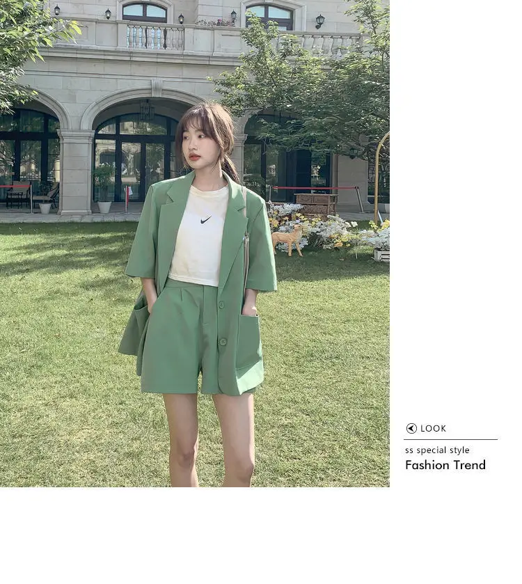 Green Korean Style 2-Piece Women Suit Set — feature 13
