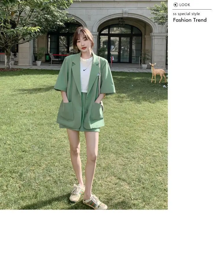 Green Korean Style 2-Piece Women Suit Set — feature 17