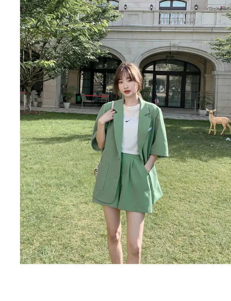 Green Korean Style 2-Piece Women Suit Set — feature 9