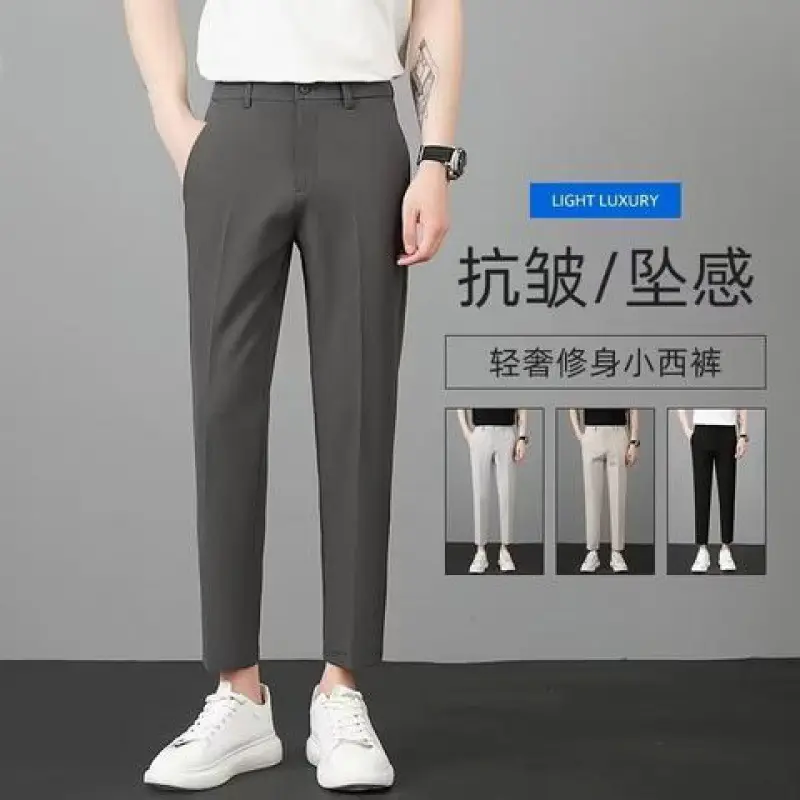 Men's 2023 Straight Casual Pants Light Grey Ankle Length - Image 14