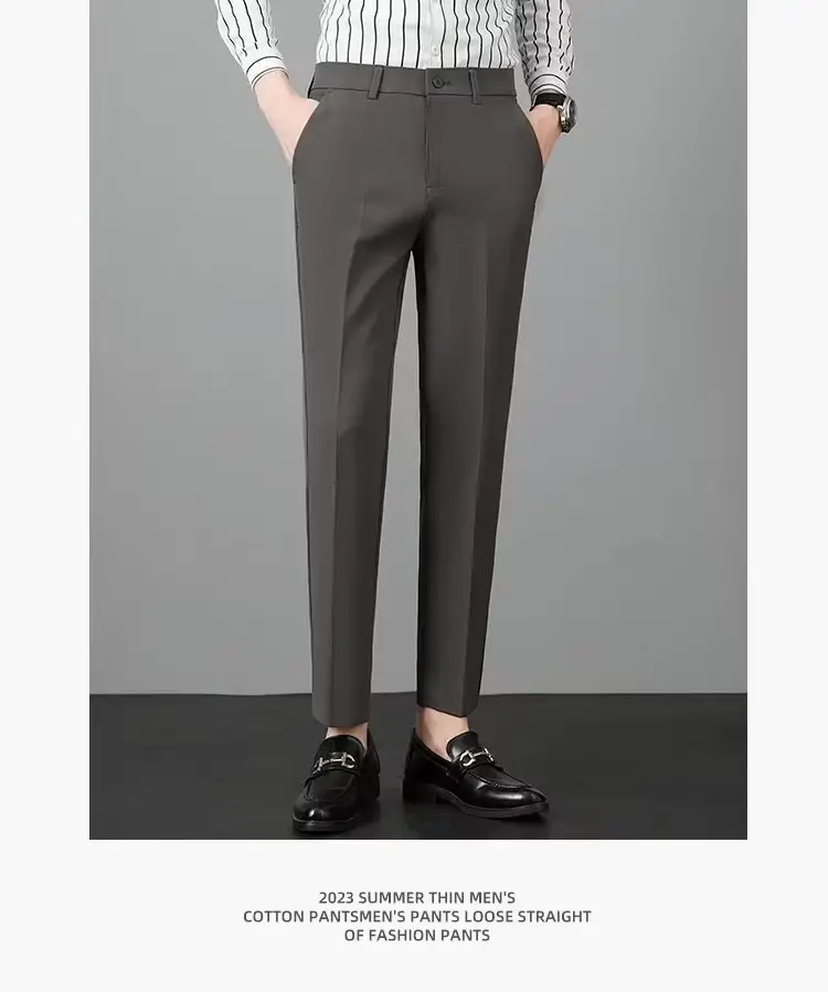 Men's 2023 Straight Casual Pants Light Grey Ankle Length — feature 12