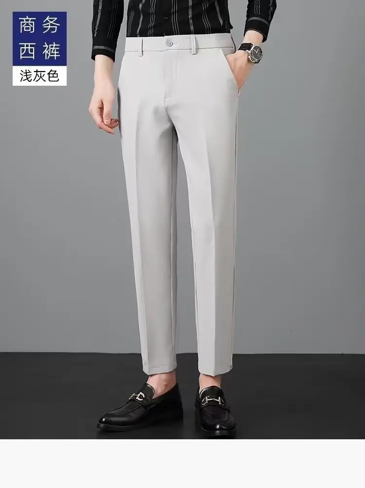 Men's 2023 Straight Casual Pants Light Grey Ankle Length — feature 15