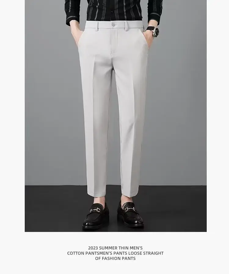 Men's 2023 Straight Casual Pants Light Grey Ankle Length — feature 16