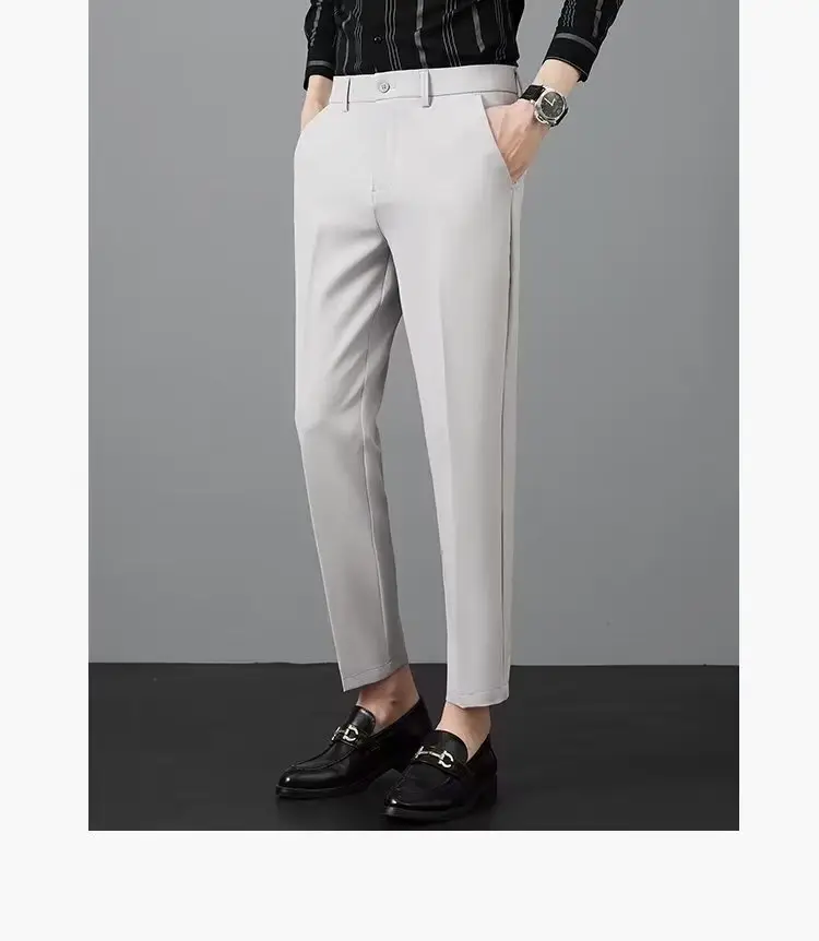 Men's 2023 Straight Casual Pants Light Grey Ankle Length — feature 18