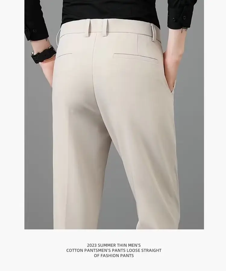 Men's 2023 Straight Casual Pants Light Grey Ankle Length — feature 20
