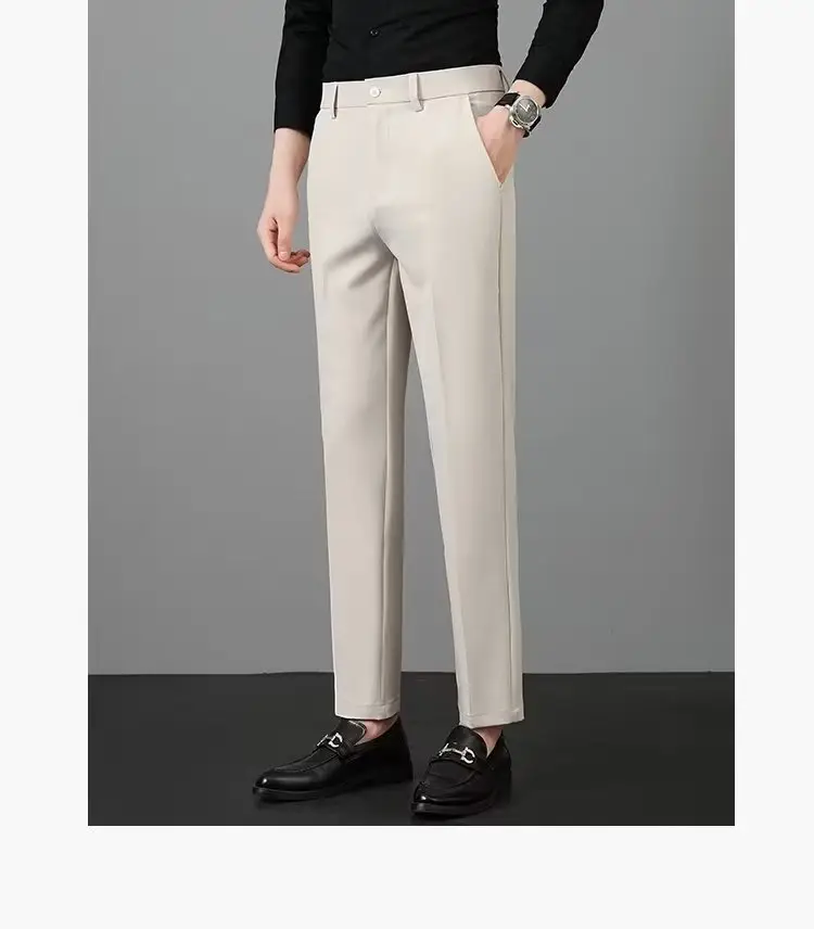 Men's 2023 Straight Casual Pants Light Grey Ankle Length — feature 22