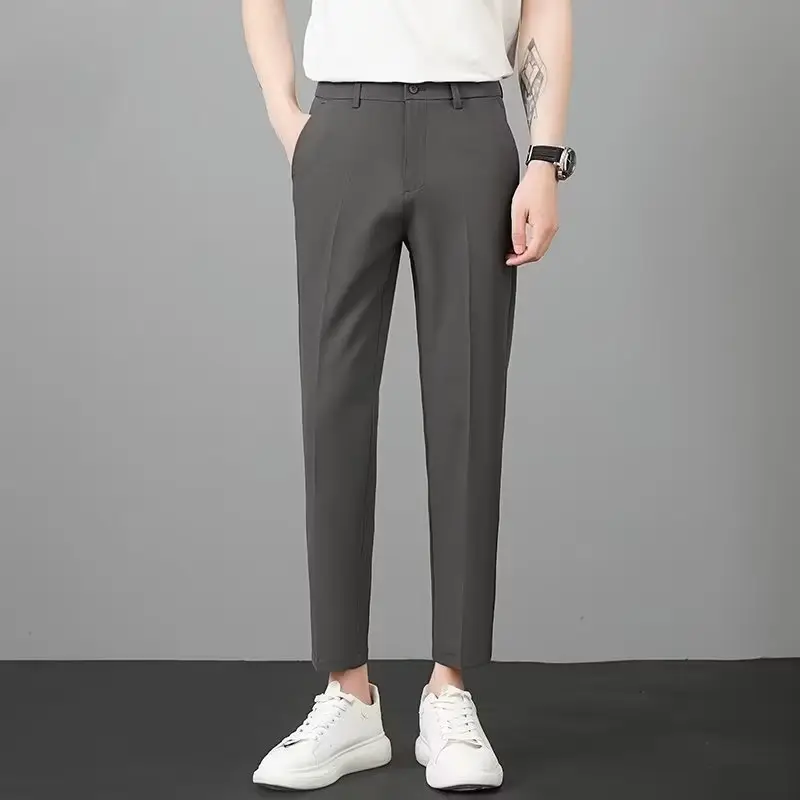 Men's 2023 Straight Casual Pants Light Grey Ankle Length - Image 2
