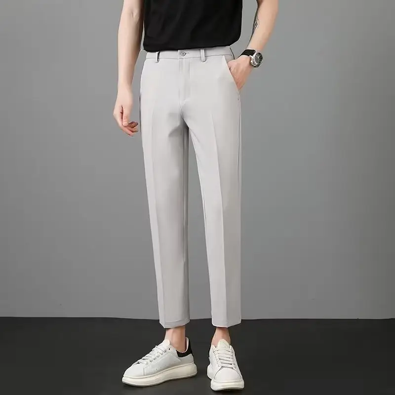 Men's 2023 Straight Casual Pants Light Grey Ankle Length - Image 4
