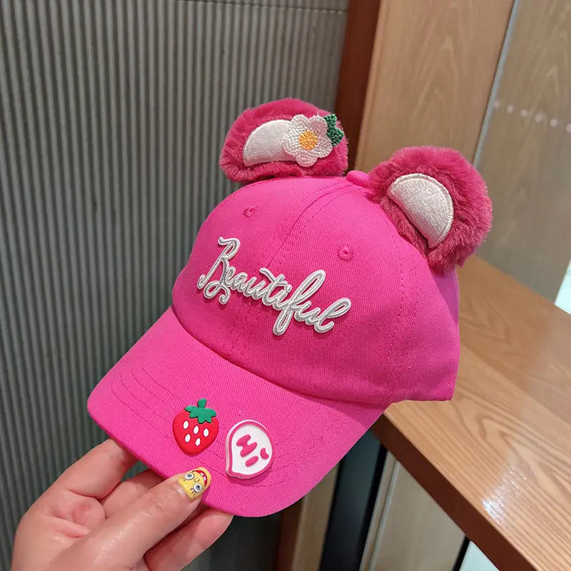Pink Korean Style Bear Cap for Girls Boys - Image 2