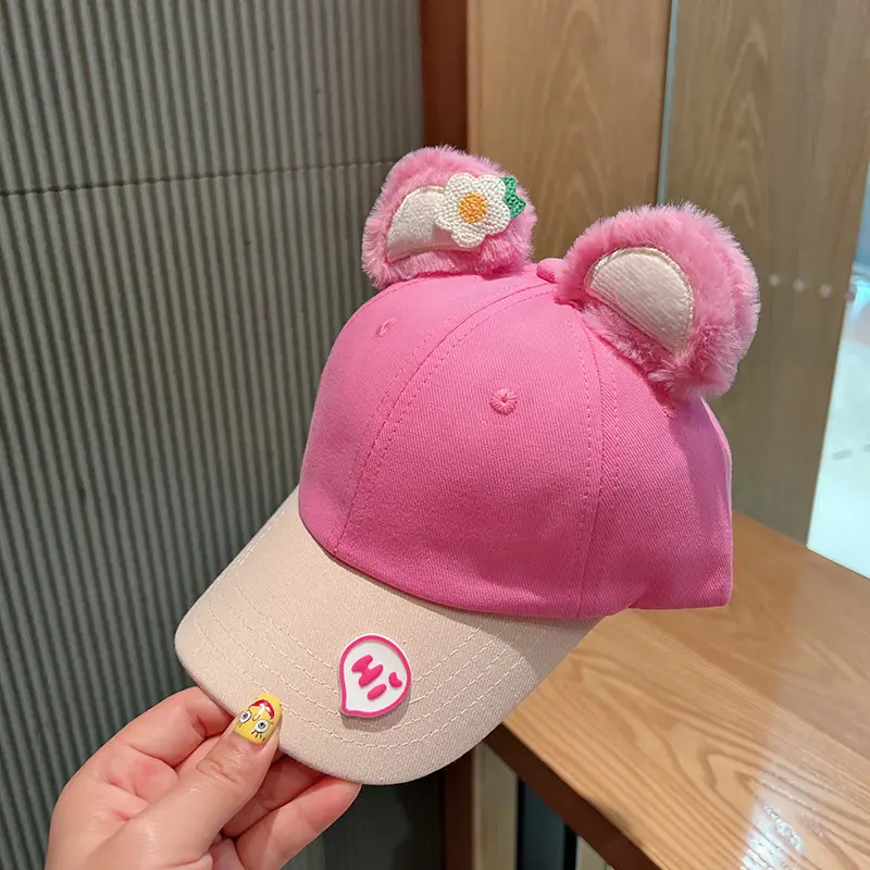 Pink Korean Style Bear Cap for Girls Boys - Image 3