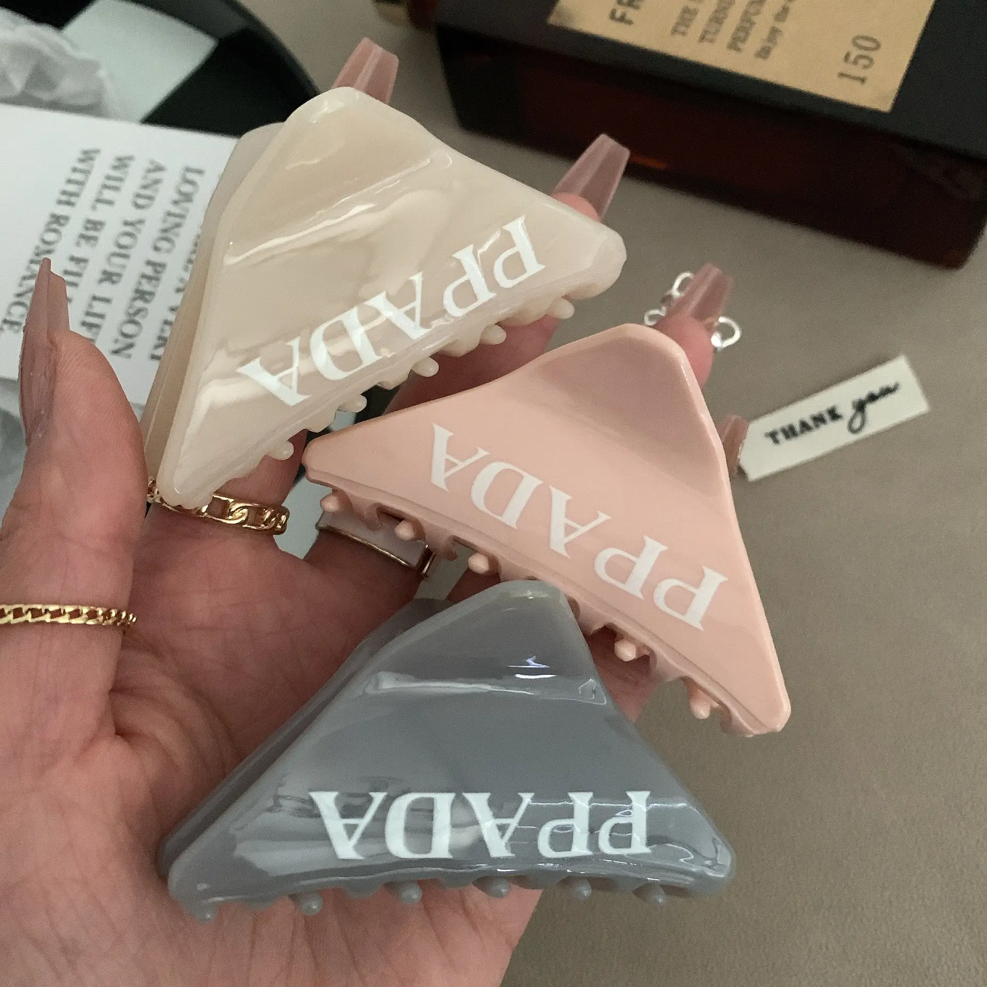 Women Letter Triangle Hair Clip Blue Medium Ponytail - Image 7