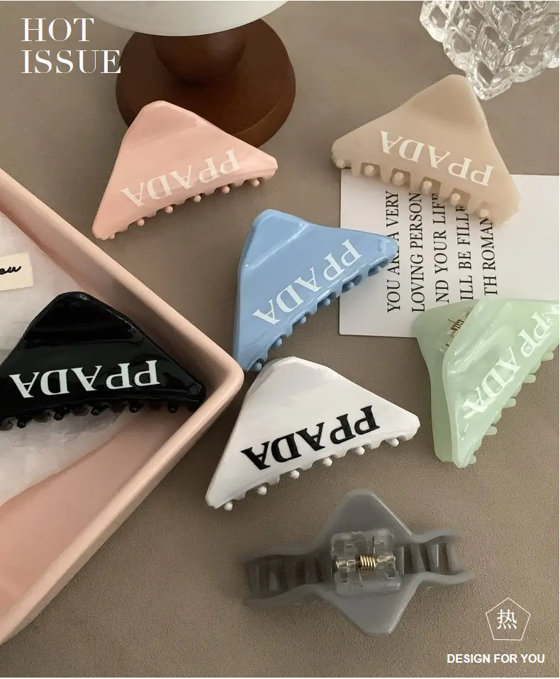 Women Letter Triangle Hair Clip Blue Medium Ponytail — feature 20