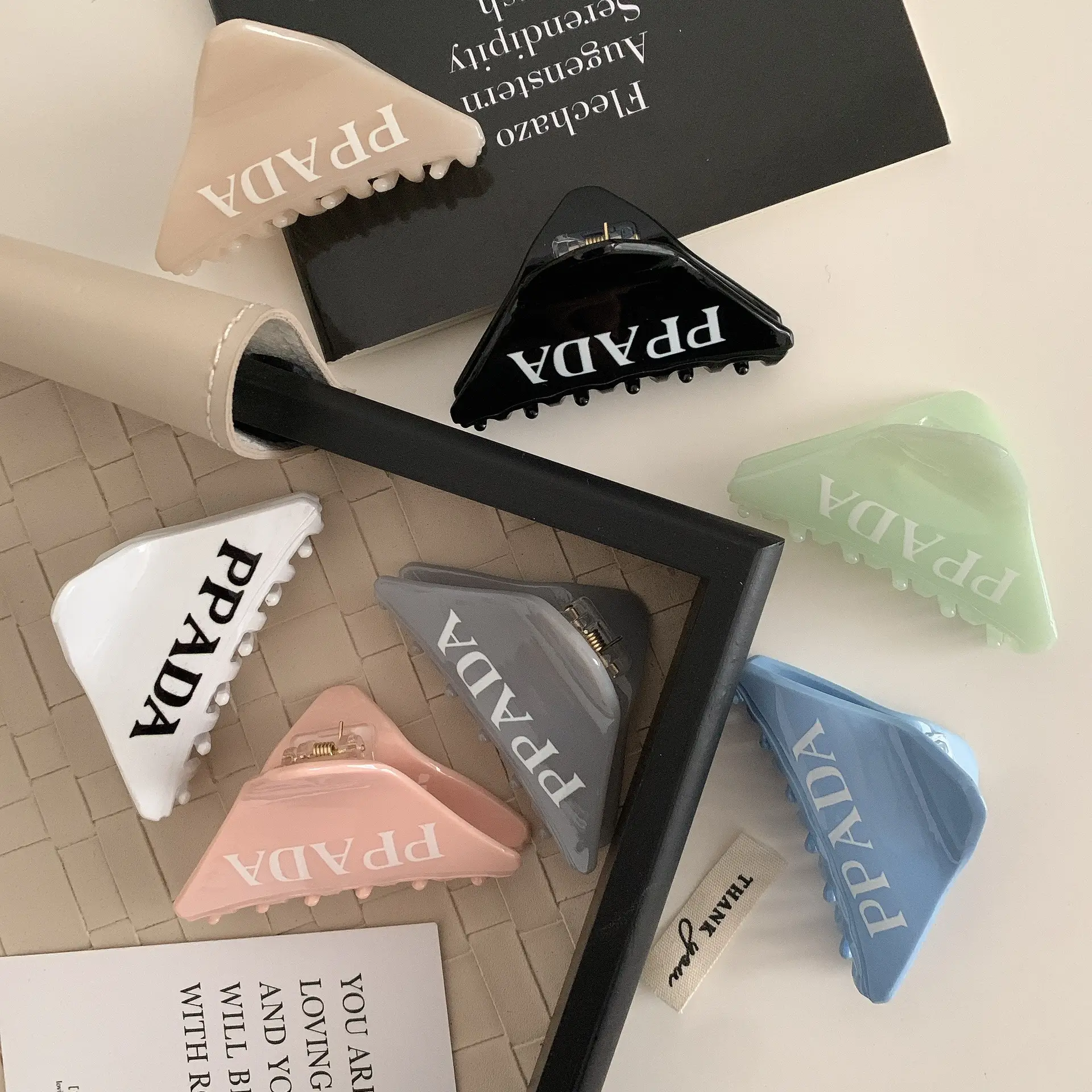 Women Letter Triangle Hair Clip Blue Medium Ponytail — feature 30