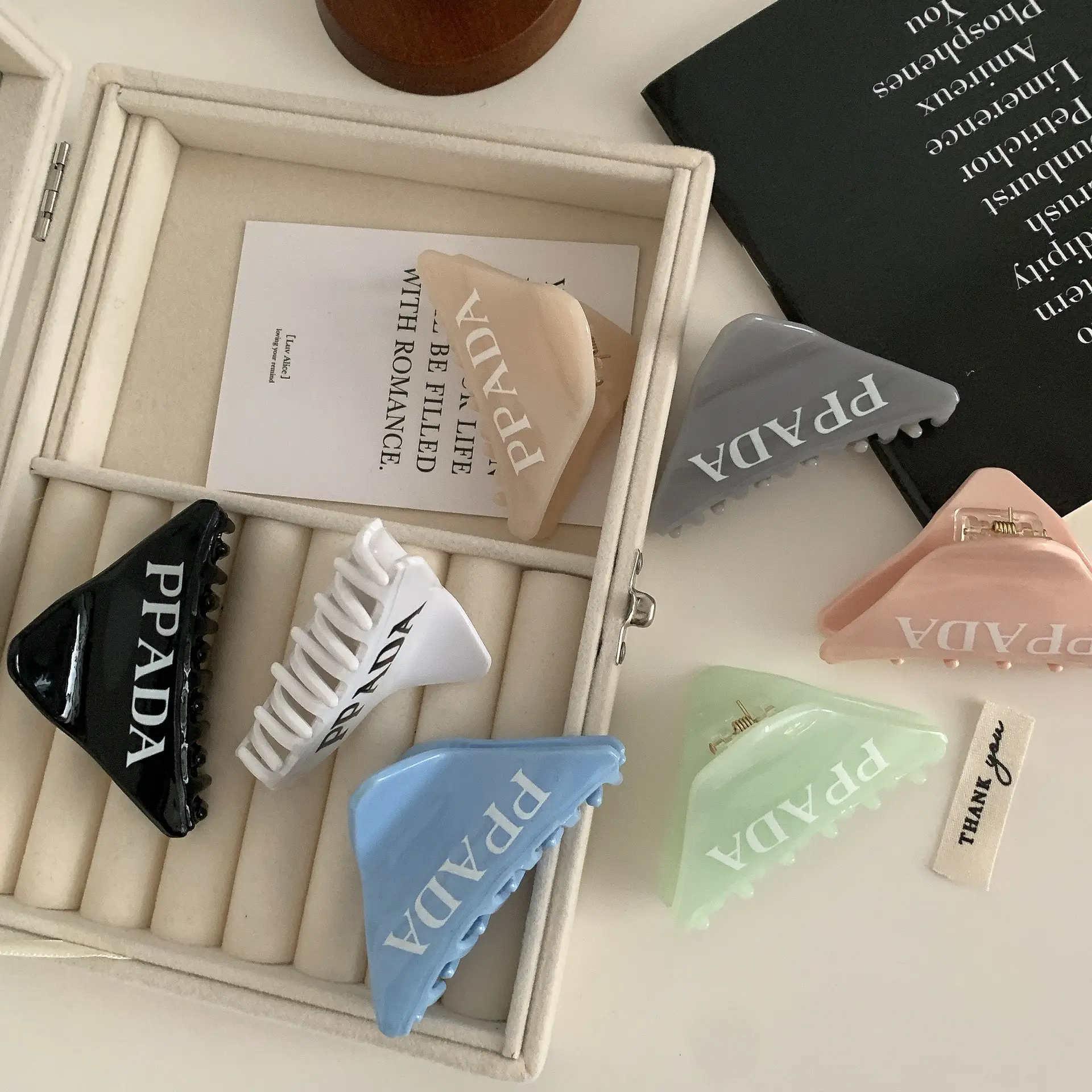 Women Letter Triangle Hair Clip Blue Medium Ponytail — feature 31