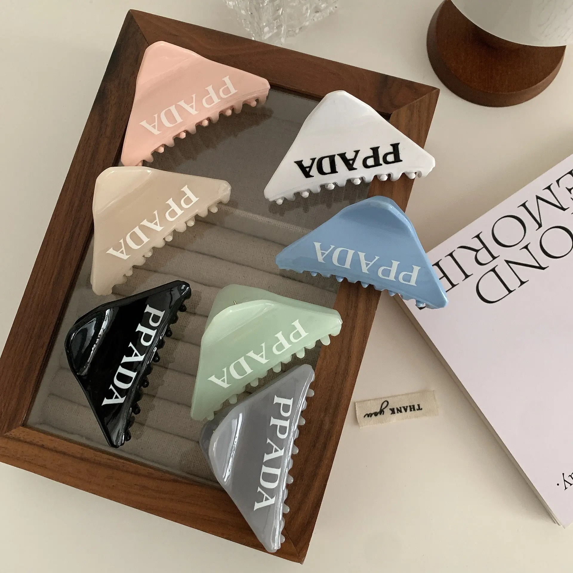 Women Letter Triangle Hair Clip Blue Medium Ponytail — feature 32