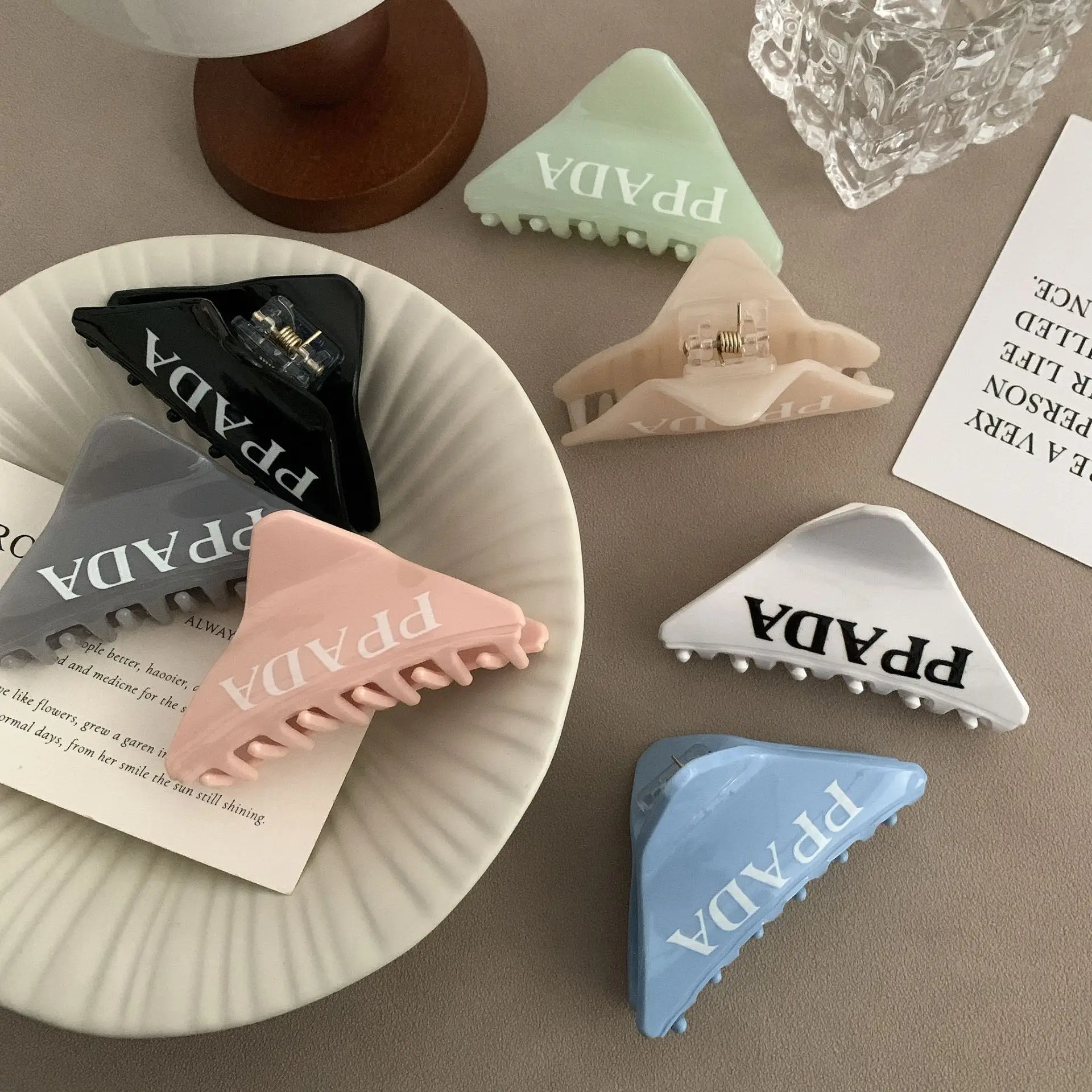 Women Letter Triangle Hair Clip Blue Medium Ponytail — feature 33