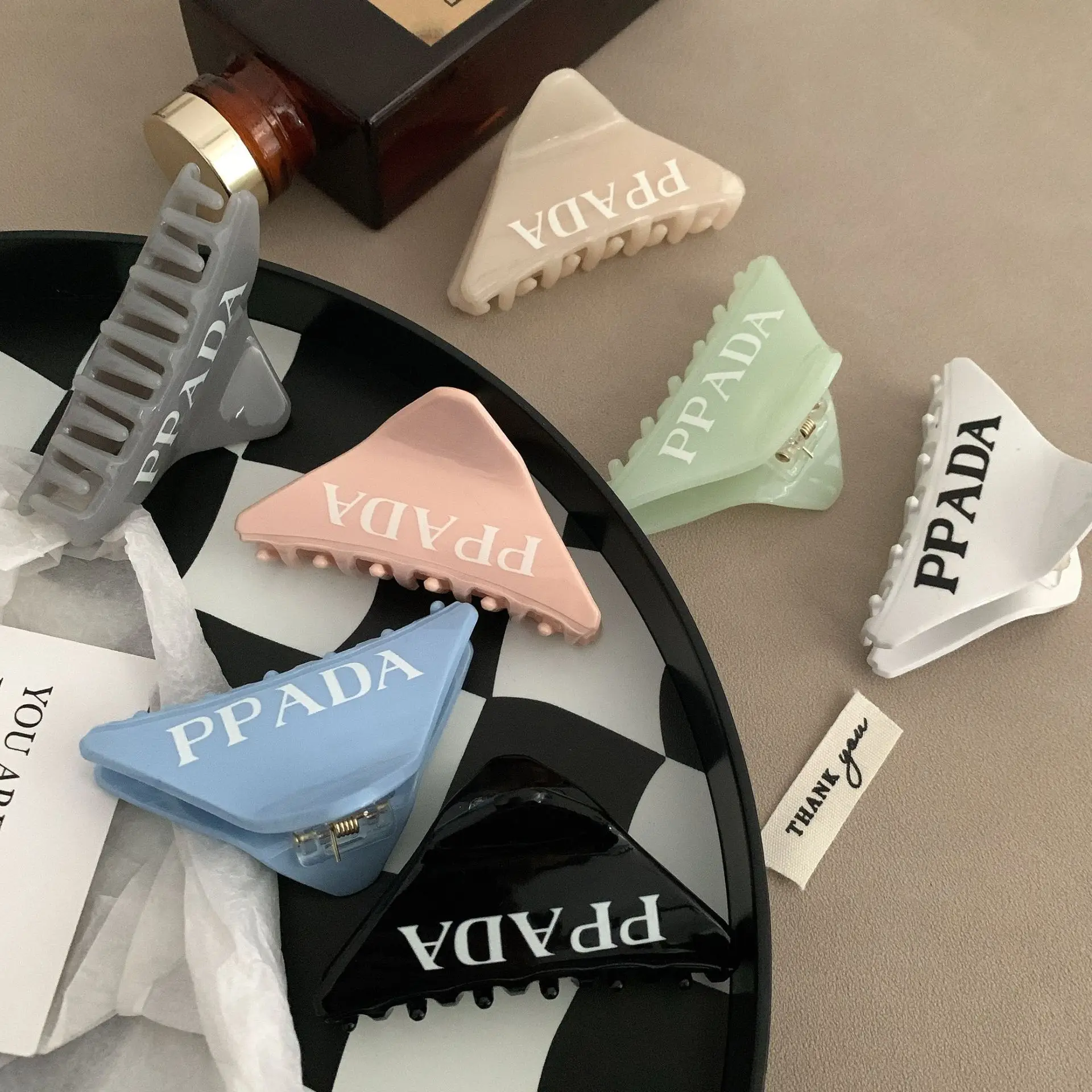 Women Letter Triangle Hair Clip Blue Medium Ponytail — feature 35