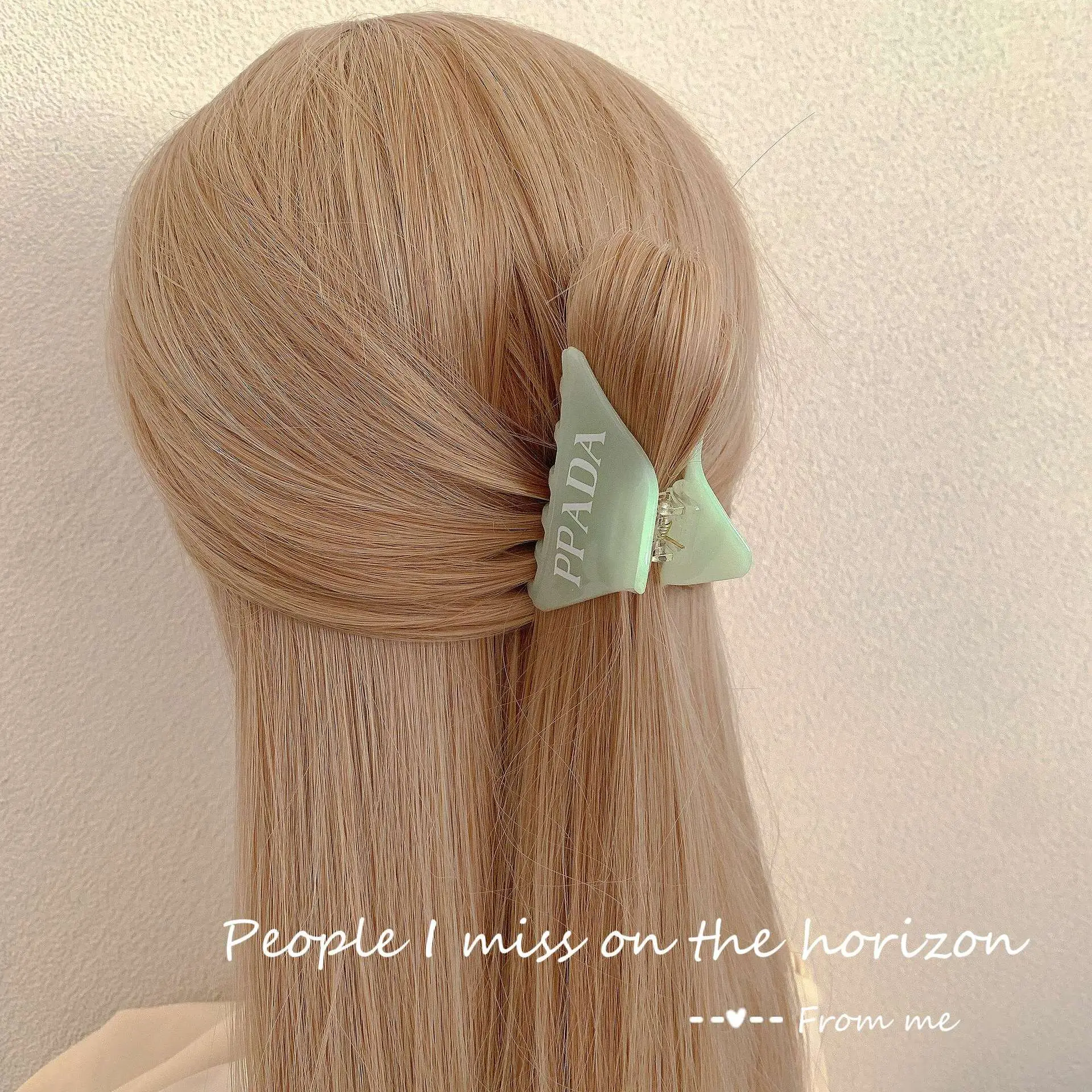 Women Letter Triangle Hair Clip Blue Medium Ponytail — feature 37