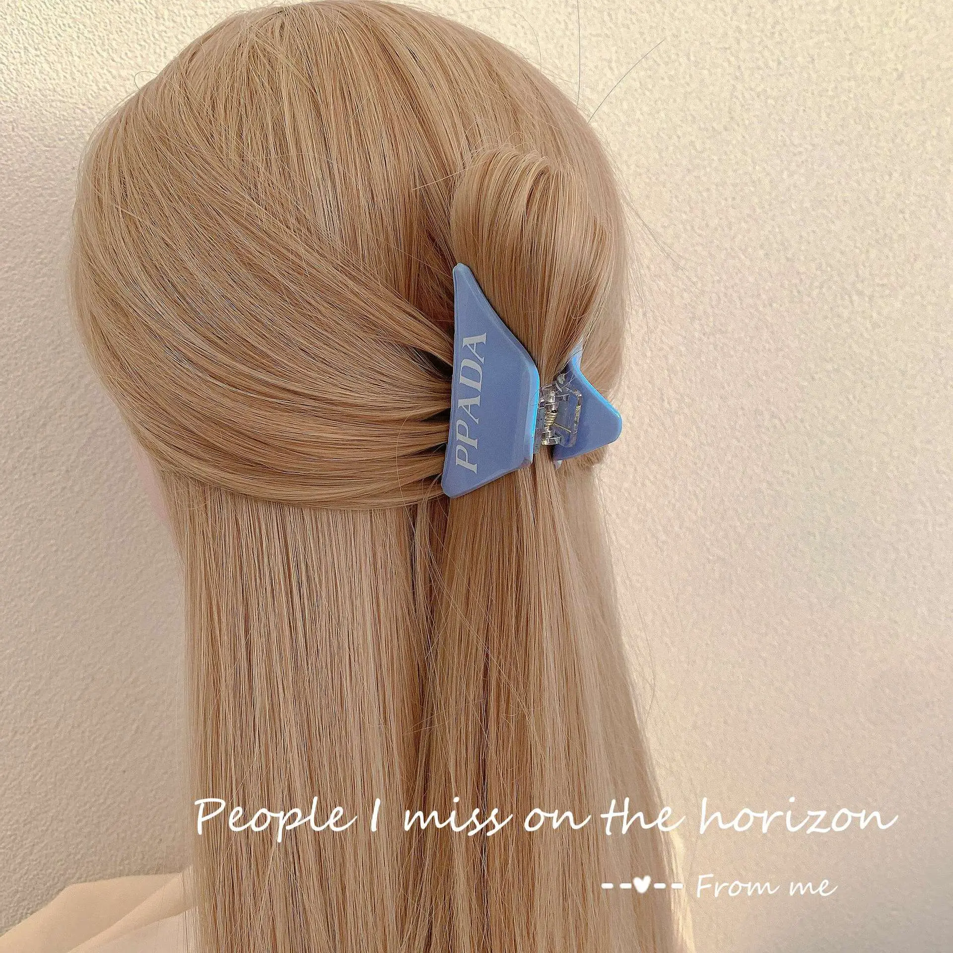 Women Letter Triangle Hair Clip Blue Medium Ponytail — feature 38