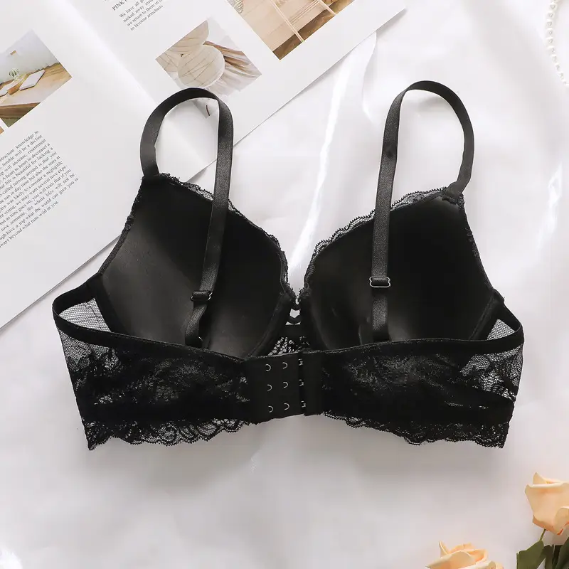 Black Lace Ultra-Thin Bra for Small Chest Large Underwear — feature 10