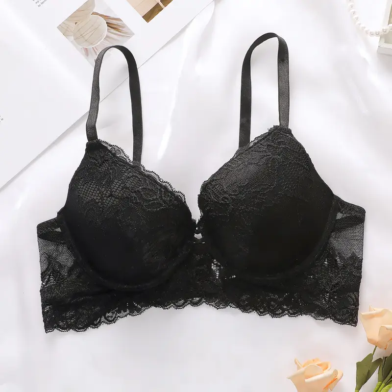 Black Lace Ultra-Thin Bra for Small Chest Large Underwear — feature 9
