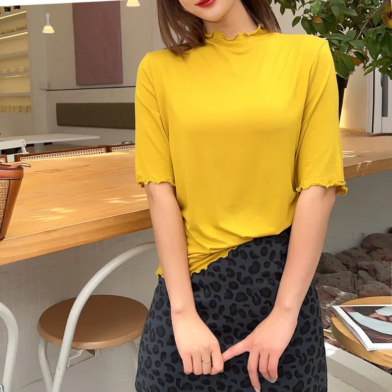 Women's Yellow Modal Muffel T-Shirt Half Sleeve — feature 24