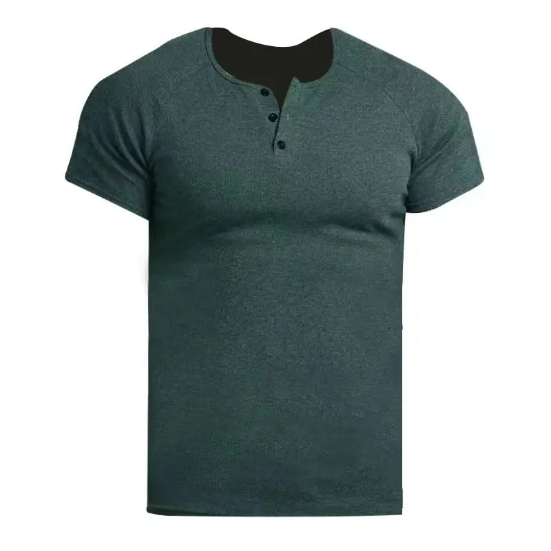 Men Blue Cotton T-Shirt Short Sleeve Retro European - Image 4