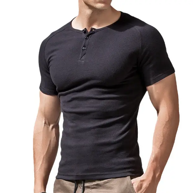 Men Blue Cotton T-Shirt Short Sleeve Retro European - Image 8
