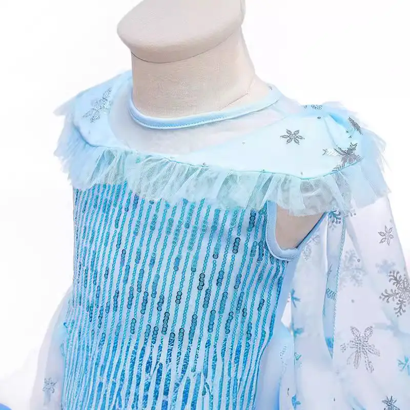Frozen Elsa Princess Dress Blue Fluffy Gauze with Cape - Image 5