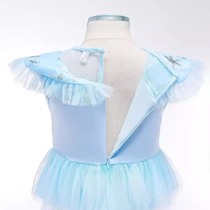 Frozen Elsa Princess Dress Blue Fluffy Gauze with Cape - Image 6