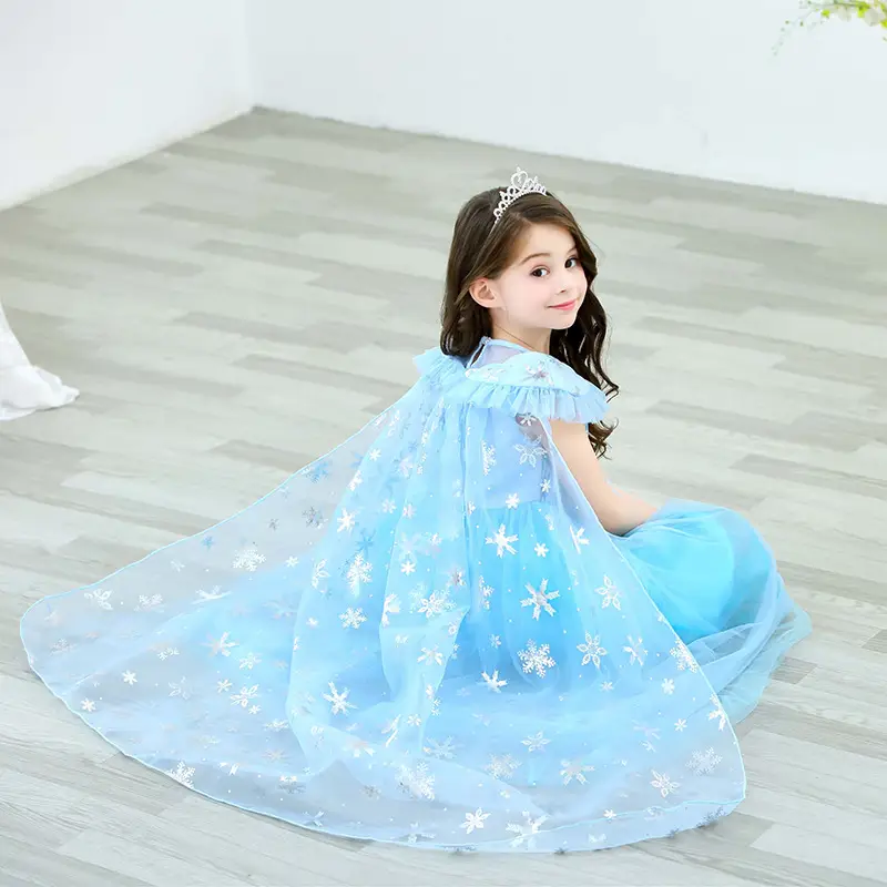 Frozen Elsa Princess Dress Blue Fluffy Gauze with Cape — feature 10