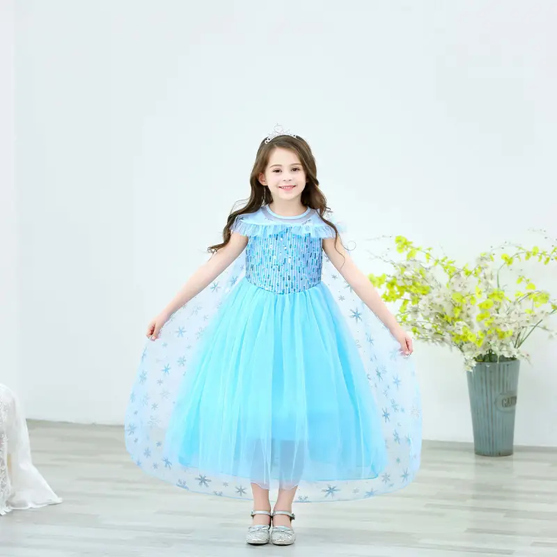 Frozen Elsa Princess Dress Blue Fluffy Gauze with Cape — feature 3