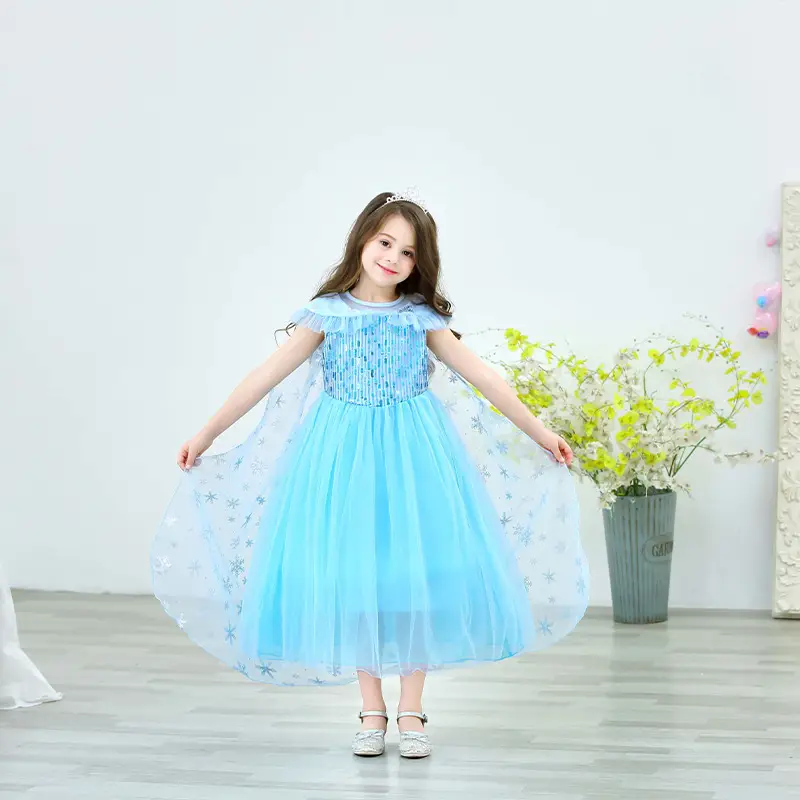 Frozen Elsa Princess Dress Blue Fluffy Gauze with Cape — feature 4