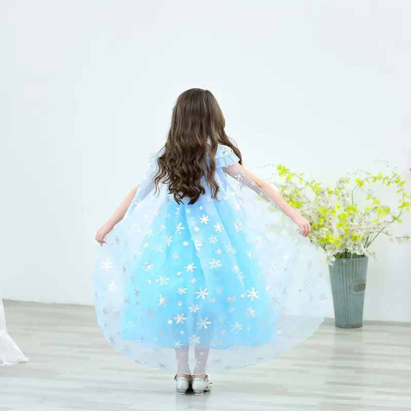 Frozen Elsa Princess Dress Blue Fluffy Gauze with Cape — feature 5