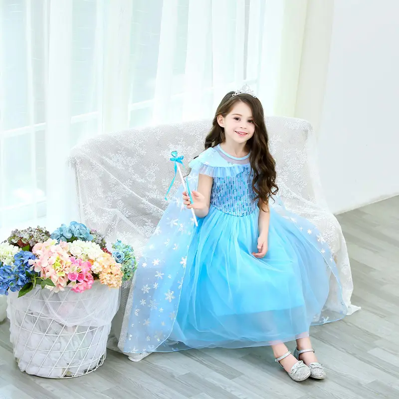 Frozen Elsa Princess Dress Blue Fluffy Gauze with Cape — feature 8
