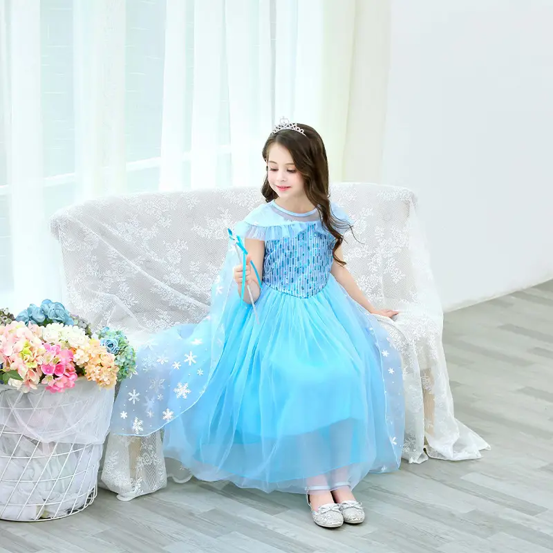 Frozen Elsa Princess Dress Blue Fluffy Gauze with Cape — feature 9