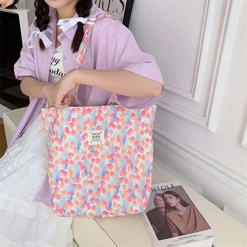 Vintage Floral Canvas Shoulder Bag for Students - Image 4