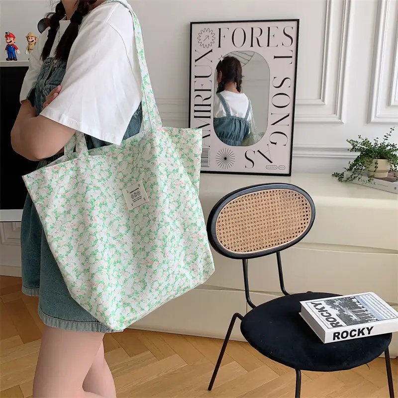 Vintage Floral Canvas Shoulder Bag for Students - Image 8
