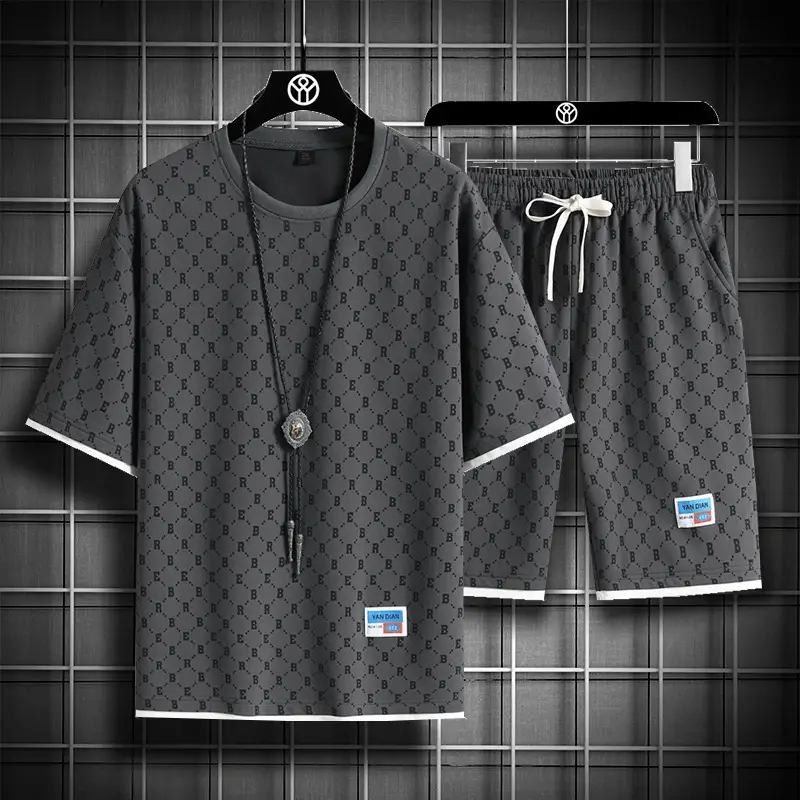 Men's Full Print Casual Suit Gray Bomber Style - Image 8