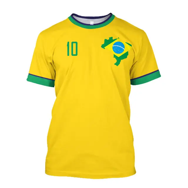 Brazil Football Team Shirt O-Neck Yellow Green 10