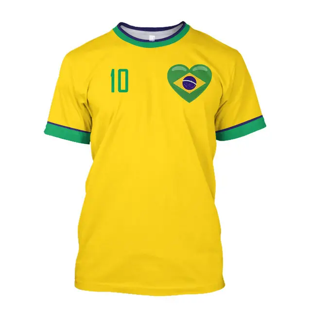 Brazil Football Team Shirt O-Neck Yellow Green 10