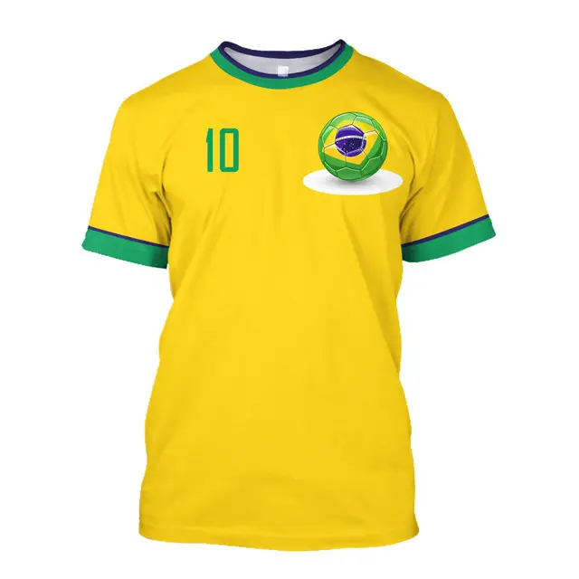 Brazil Football Team Shirt O-Neck Yellow Green 10