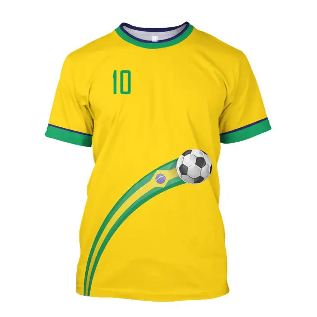 Brazil Football Team Shirt O-Neck Yellow Green 10