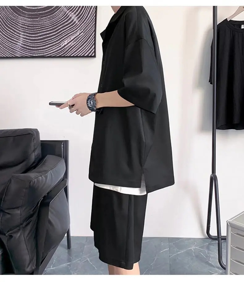Men Black Casual Half Sleeve Shirt & Shorts Set — feature 13