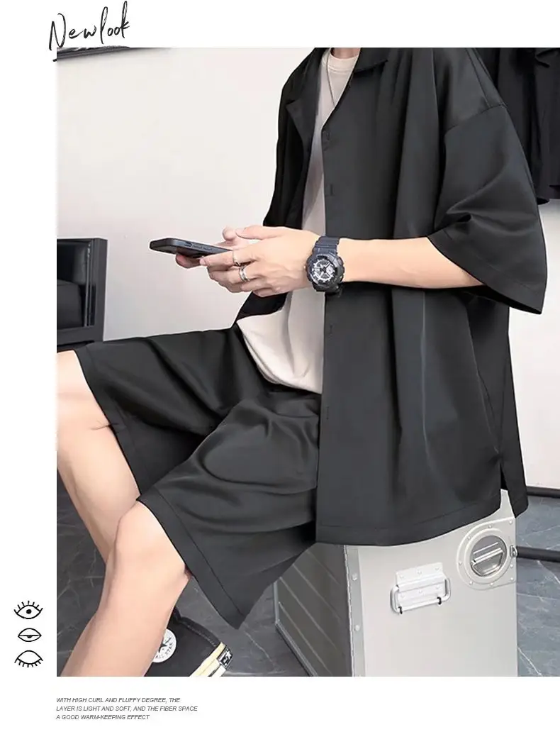 Men Black Casual Half Sleeve Shirt & Shorts Set — feature 14