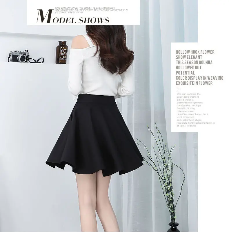 Black Elastic Pleated Skirt High Waist Women — feature 11