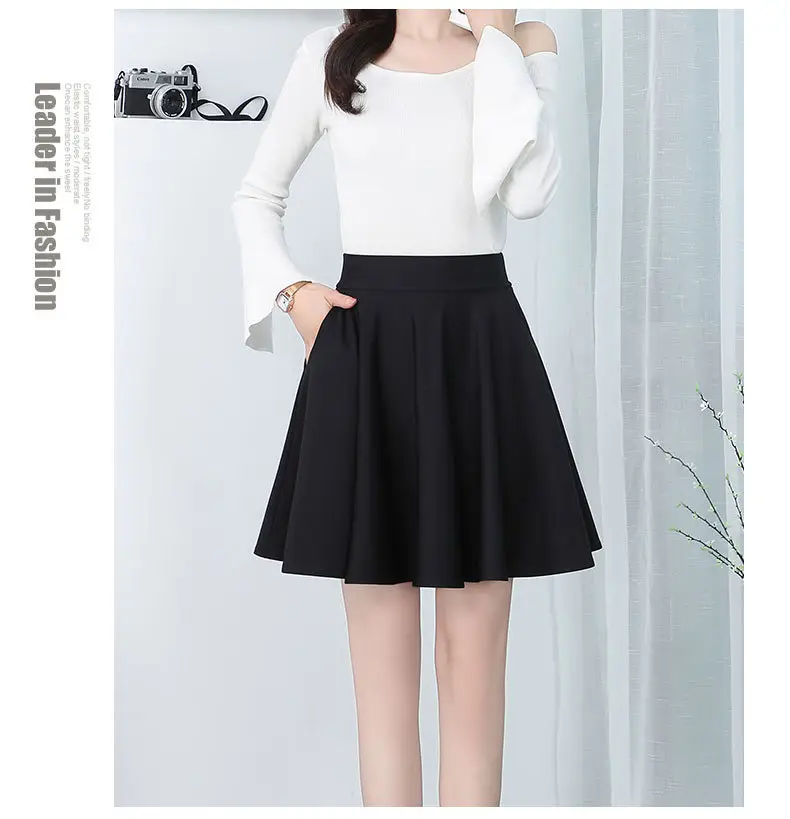 Black Elastic Pleated Skirt High Waist Women — feature 13