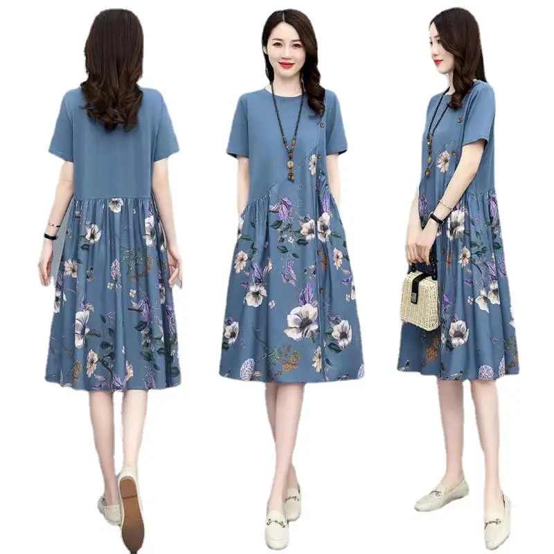 Women Floral Print A-Line Skirt Dress Pink - Image 8
